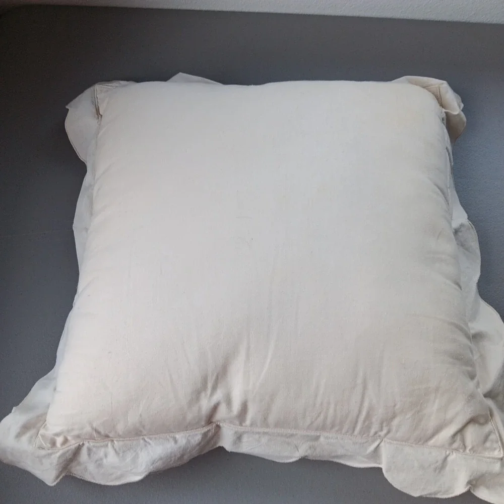 Romantic Pillow LINEN Cotton Cutwork Rose Enter Beige Ruffle Prairie Cottagecore - Picture 5 of 8